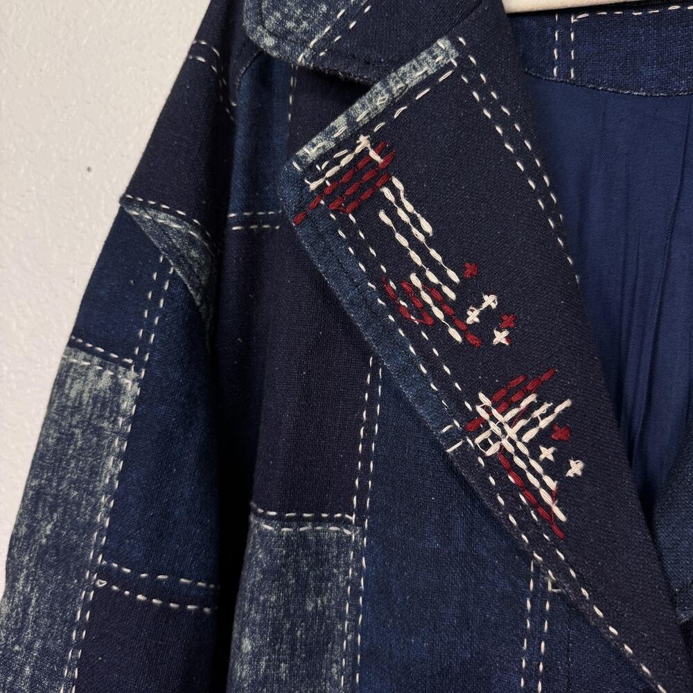 Free People Open Studio Duster Women XS/S Patchwork Denim Embroidered Boho Coat - Picture 5 of 13